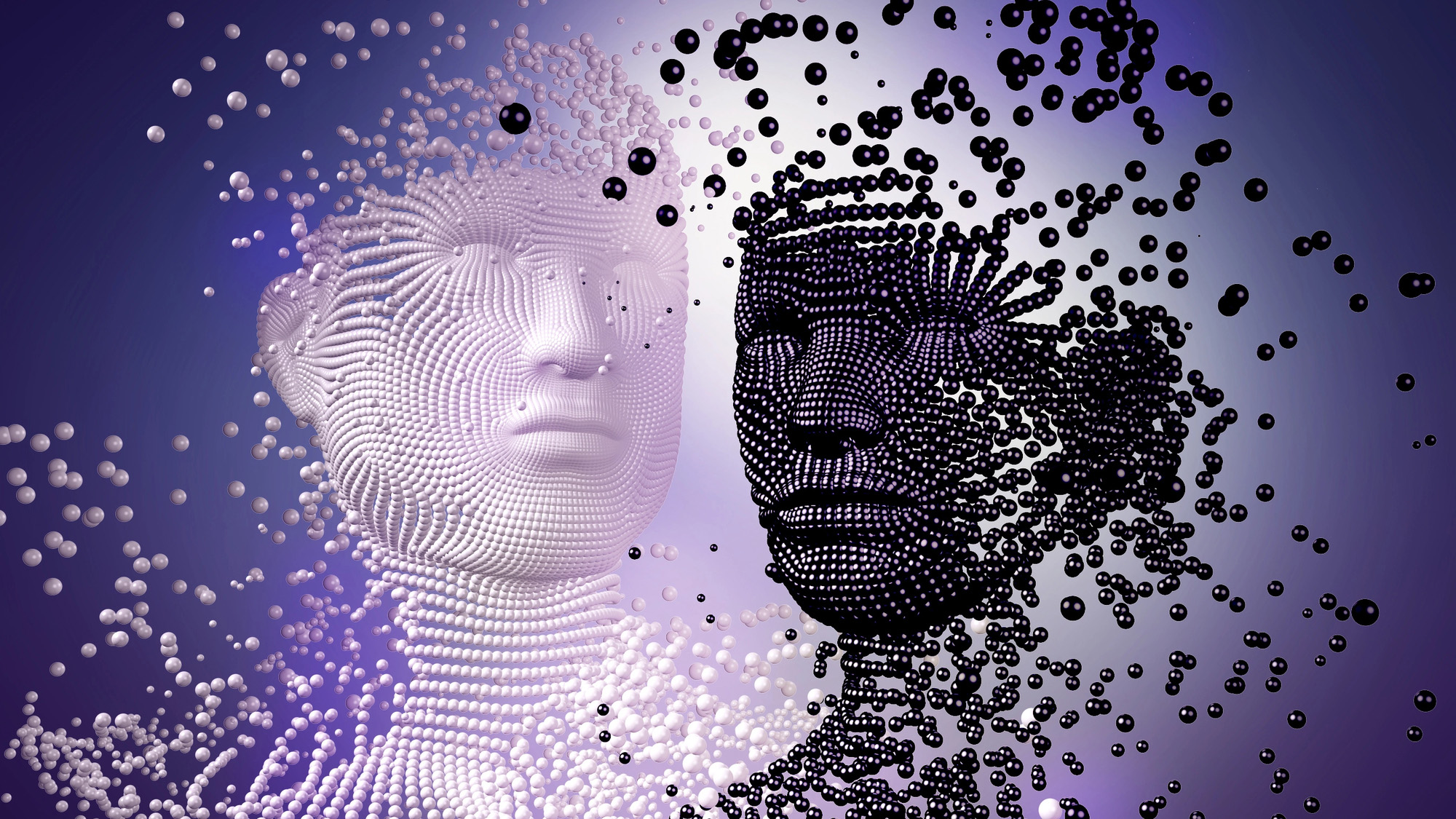 3d sculpture of young couple, made of balls , concept for Love Story.