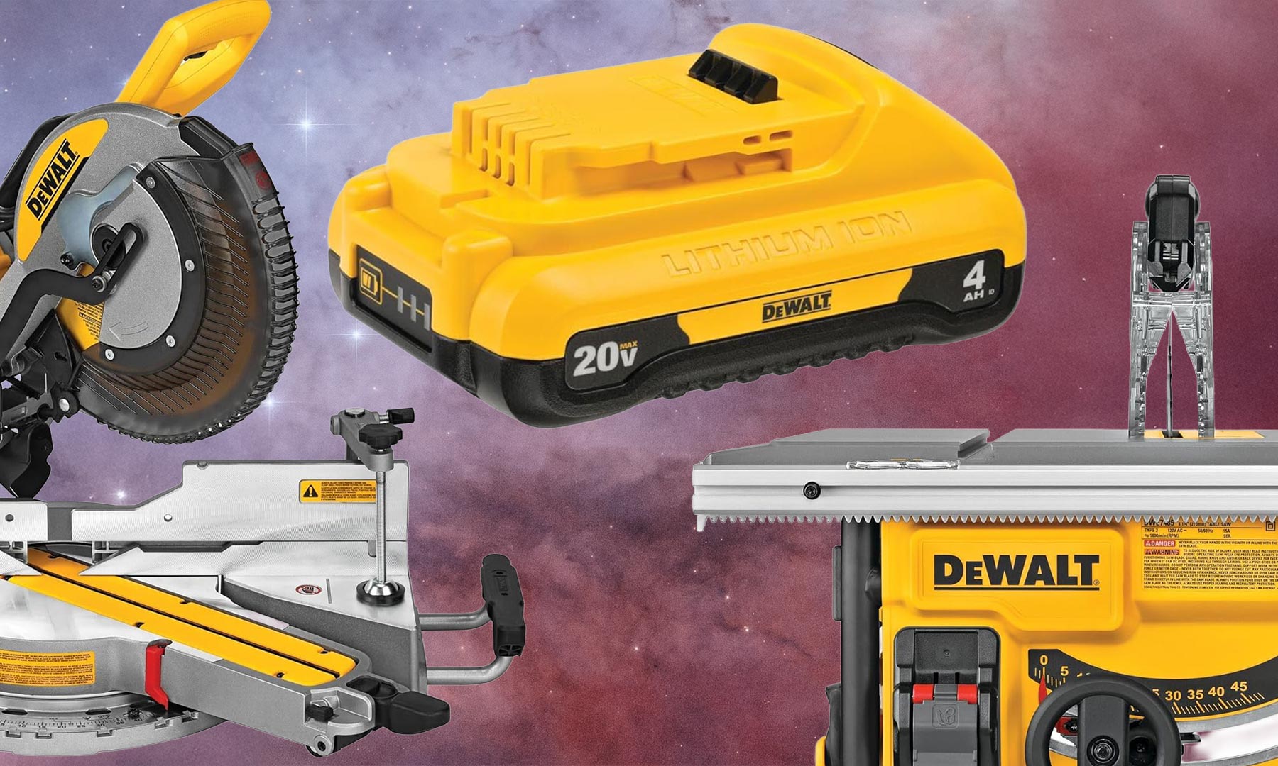 DEWALT Miter saw, table saw, and batteries on sale