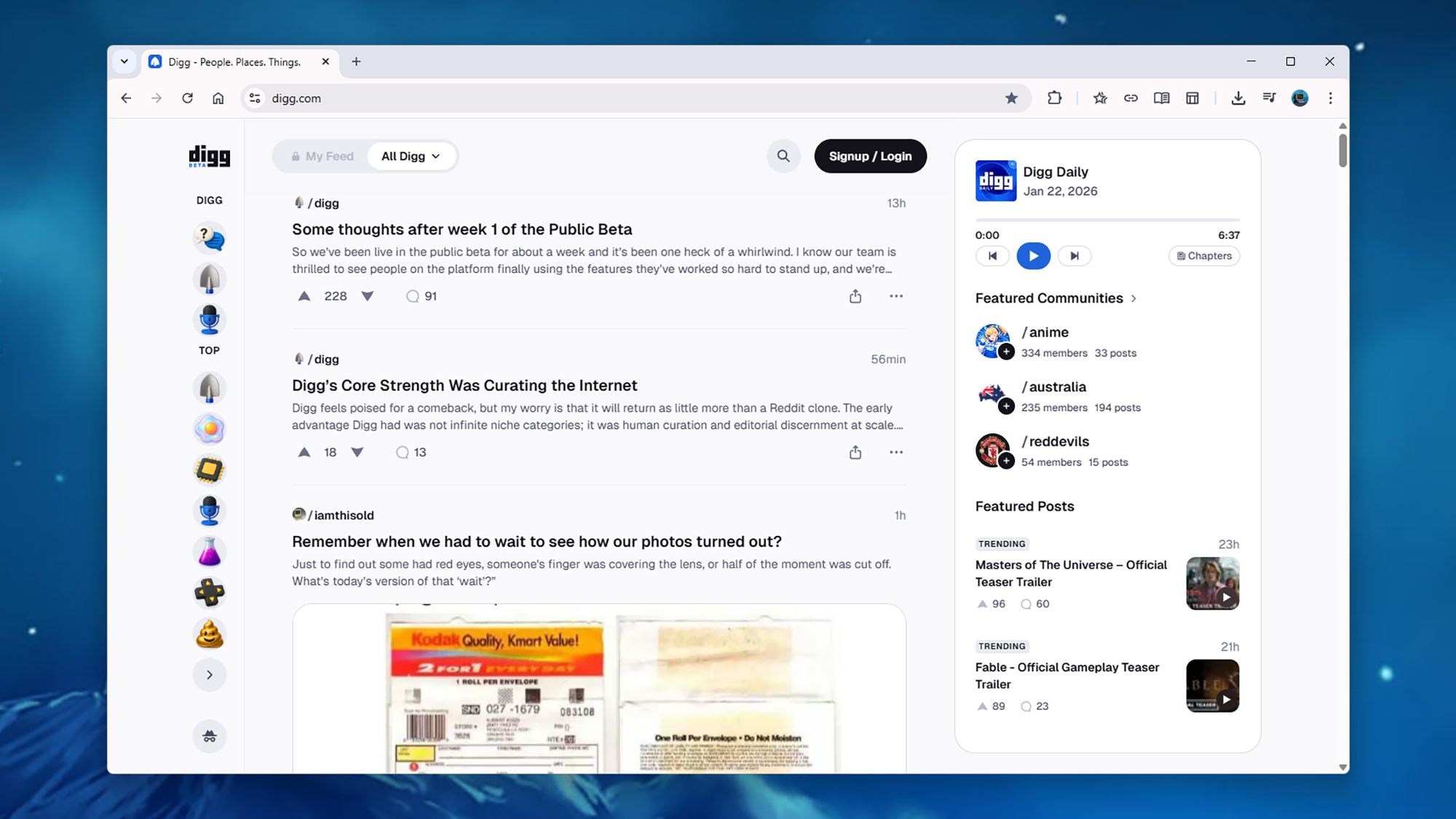 screenshot of digg front page