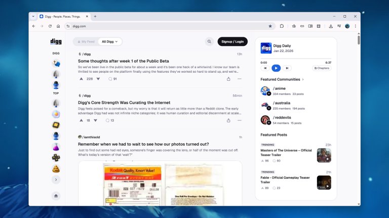 screenshot of digg front page
