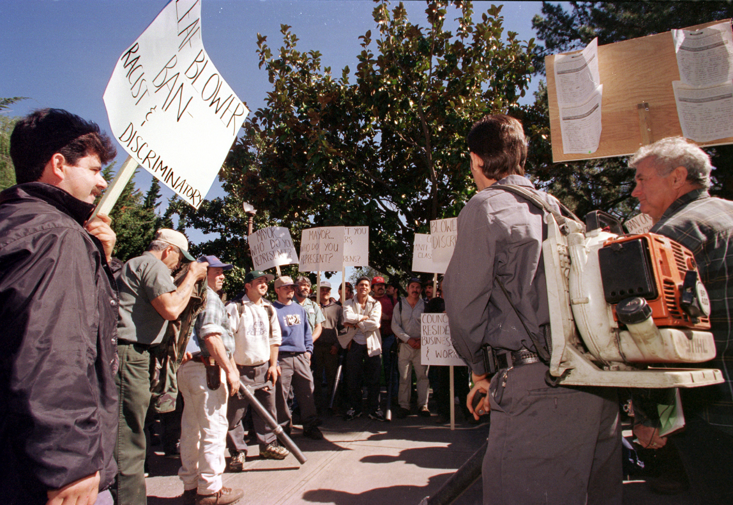 protestors against leaf blower ban