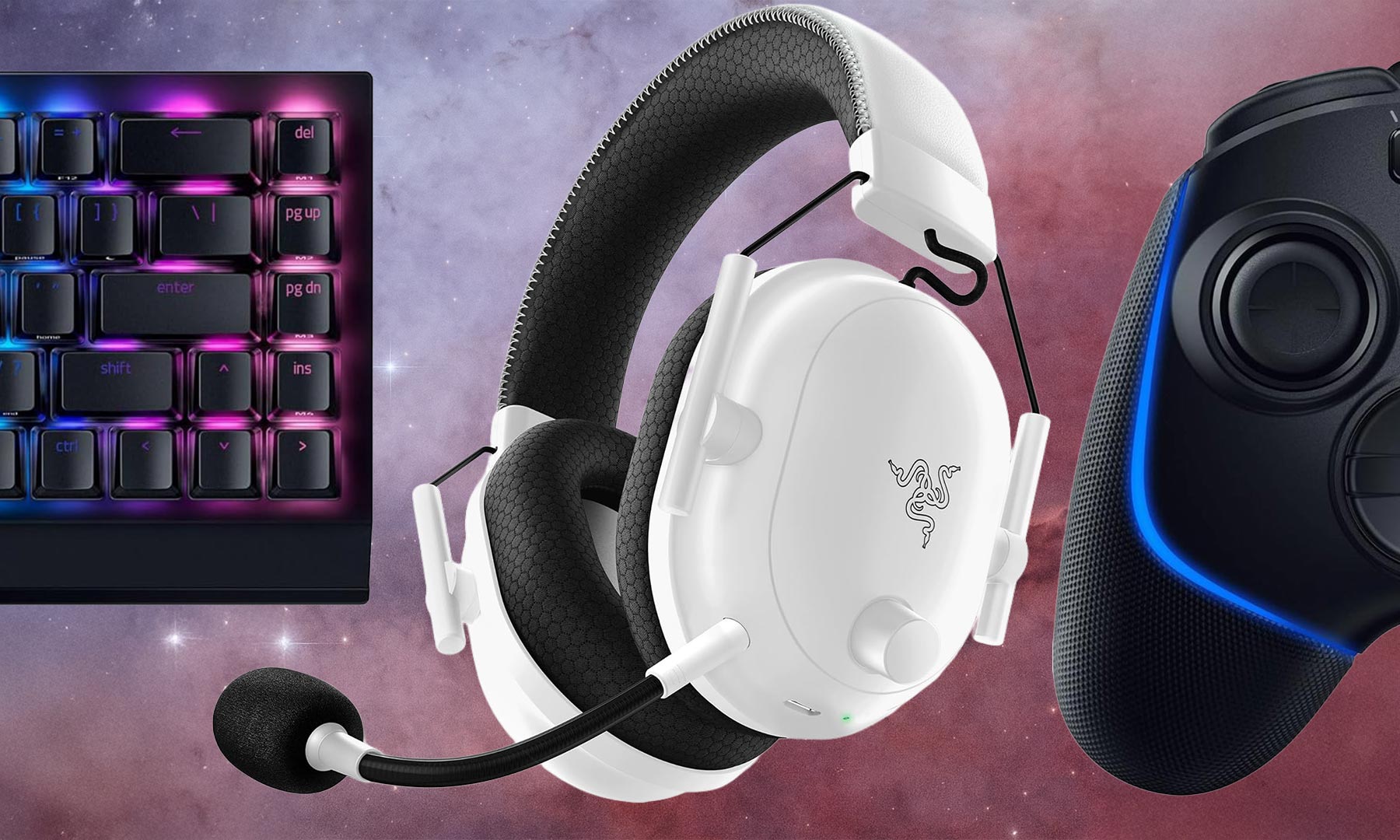 Razer keyboard, headset, and controller