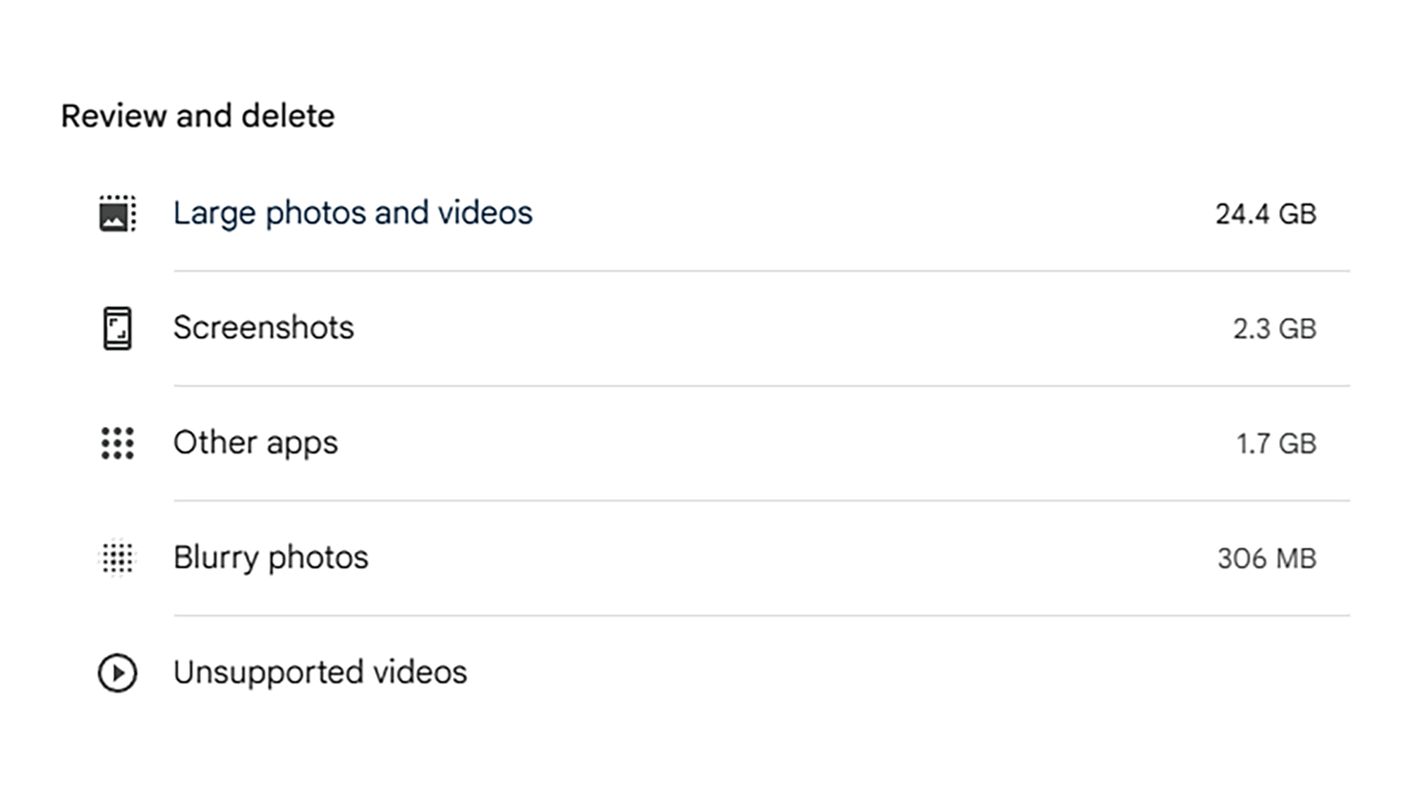 screenshot of google photo storage