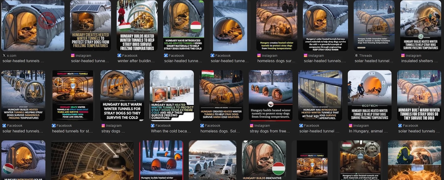 Search results for dog tunnels showing a bunch of AI generated images