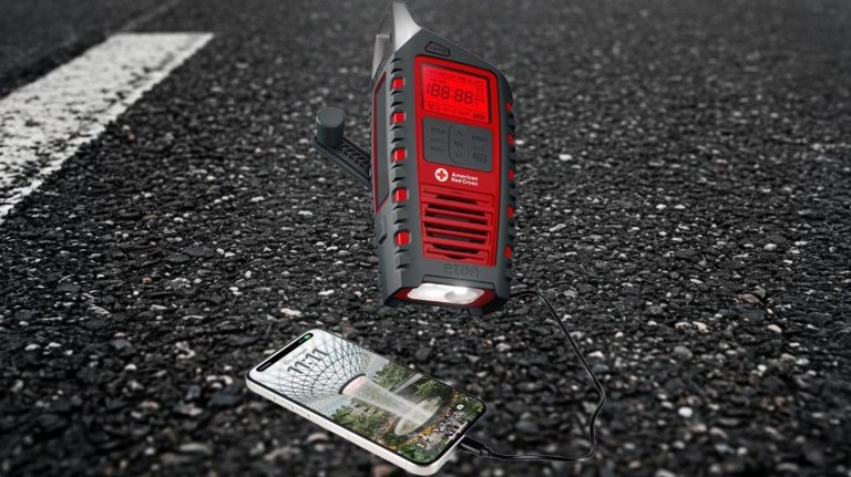 Eton Odyssey Multi-Powered All-Band Bluetooth Emergency Radio with RDS, Red
