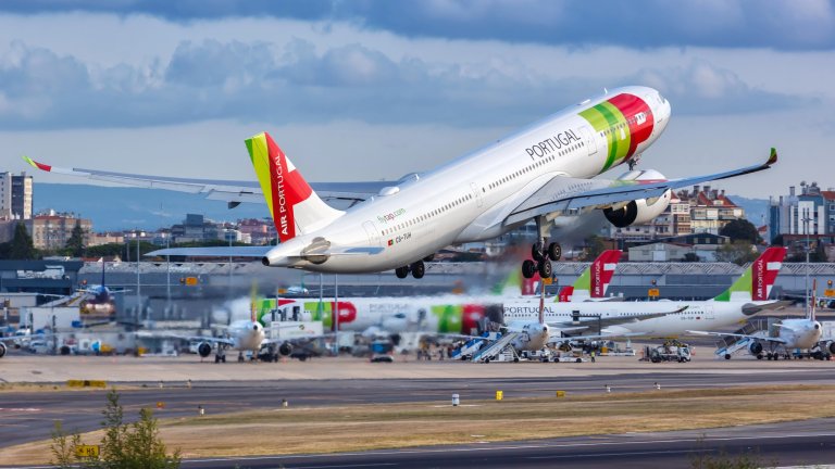 Lisbon, Portugal - September 24, 2021: TAP Air Portugal Airbus A330-900neo airplane at Lisbon airport (LIS) in Portugal.