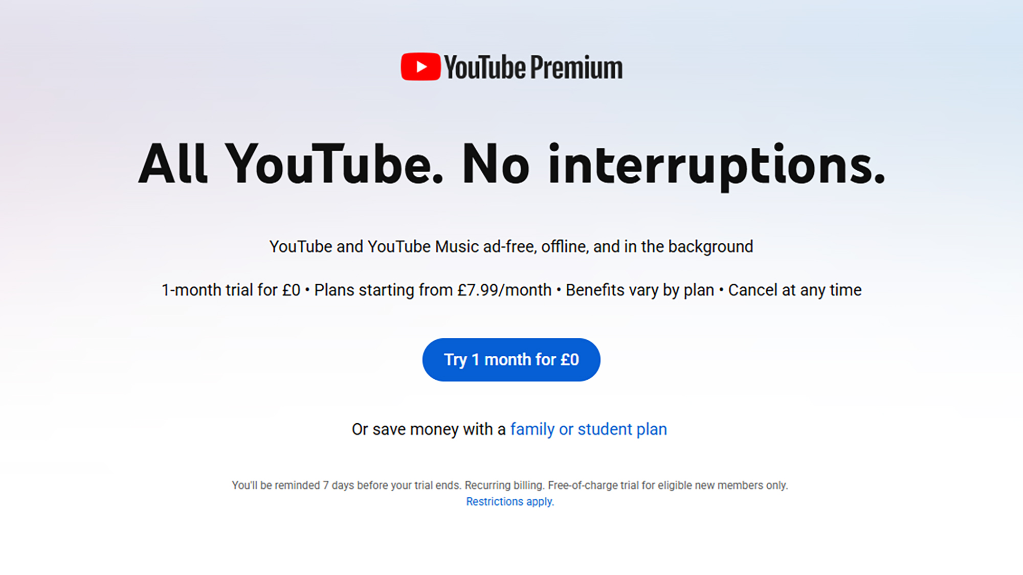 youtube premium trial page