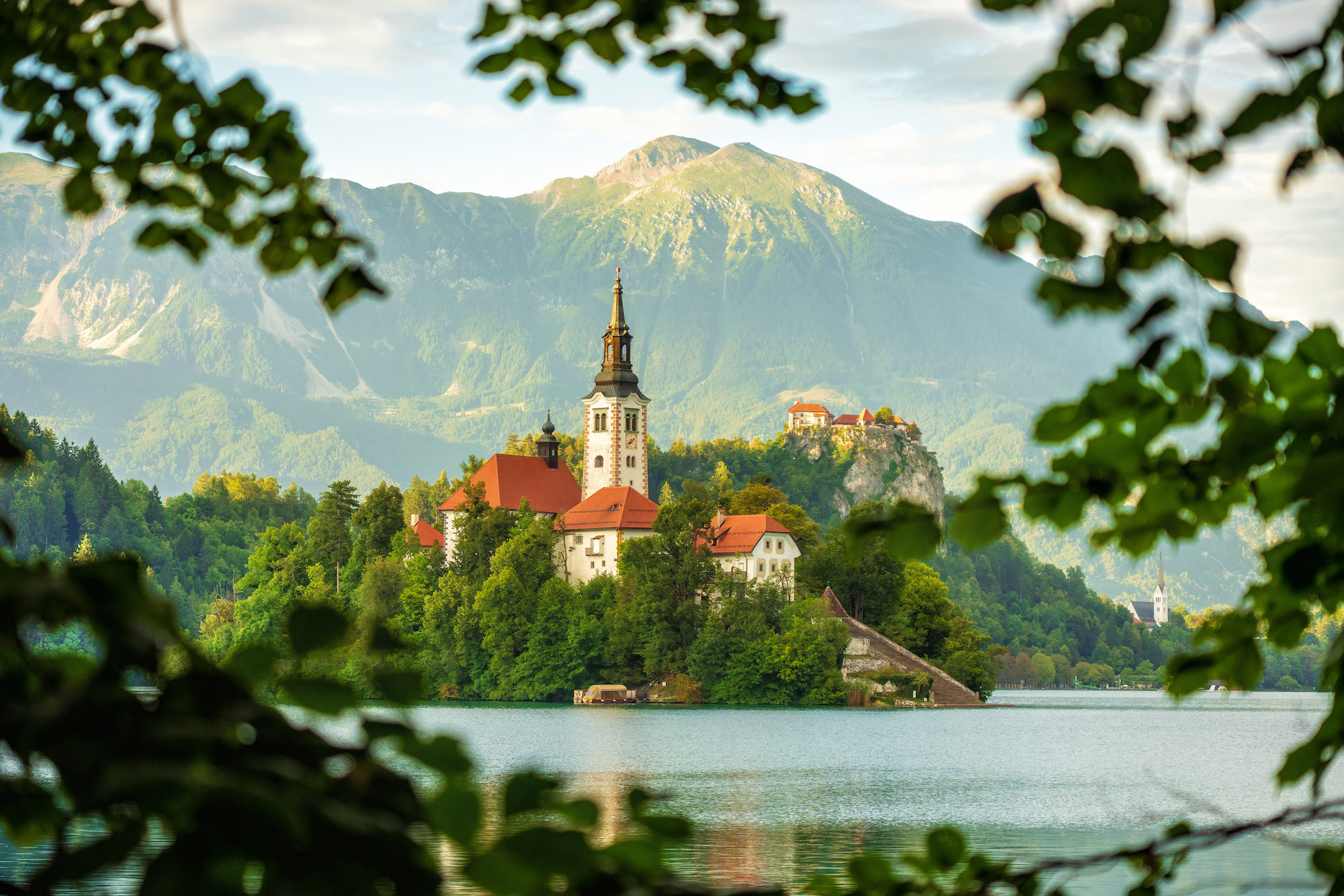 a church on an island in a lake