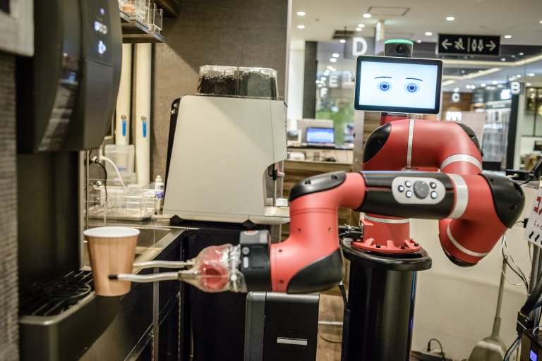 A robot barista to serve coffee at Henn na Cafe, Shibuya district, Tokyo, Japan in October 2018.