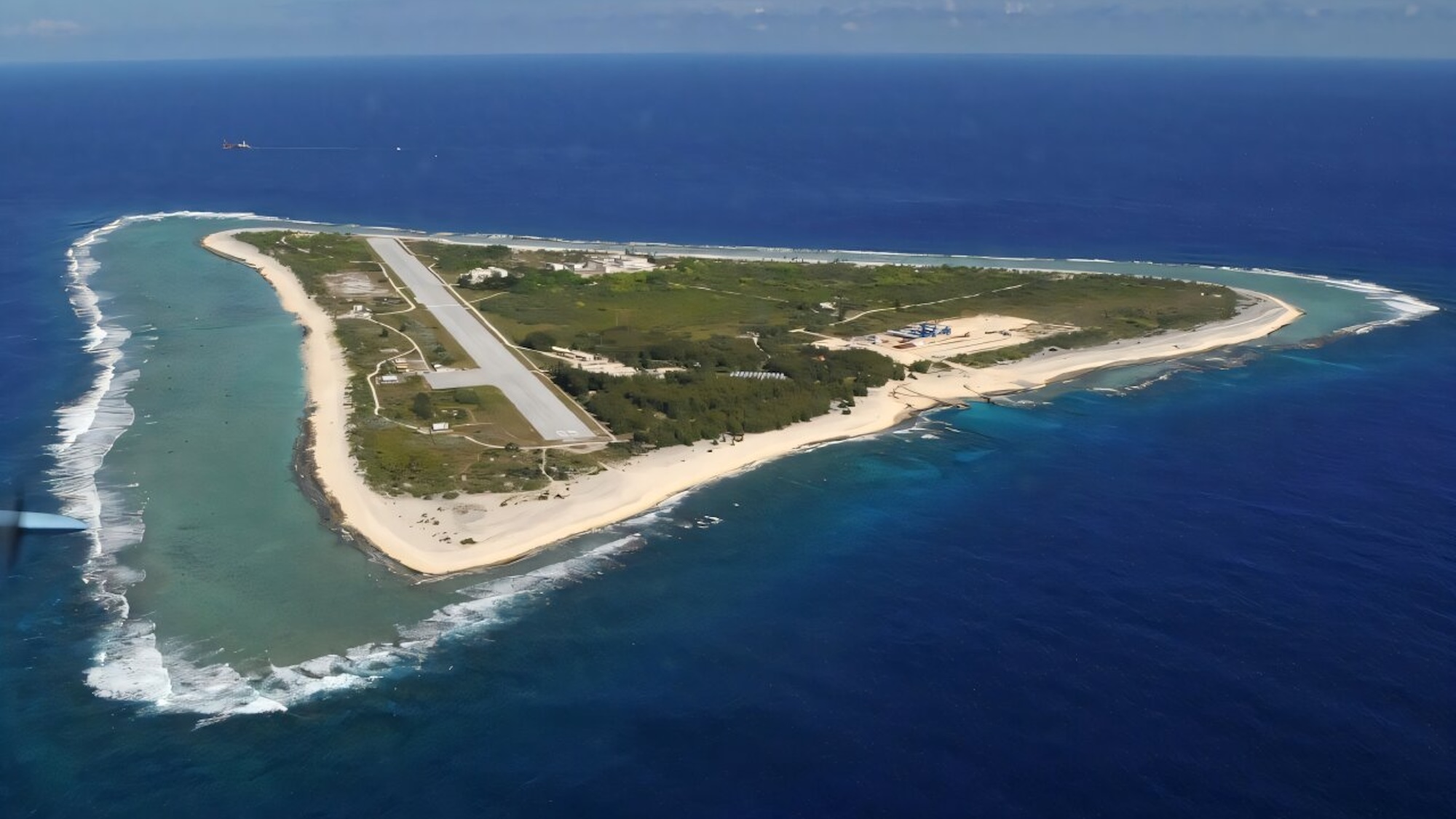 Minamitorishima island in Pacific Ocean seen from above