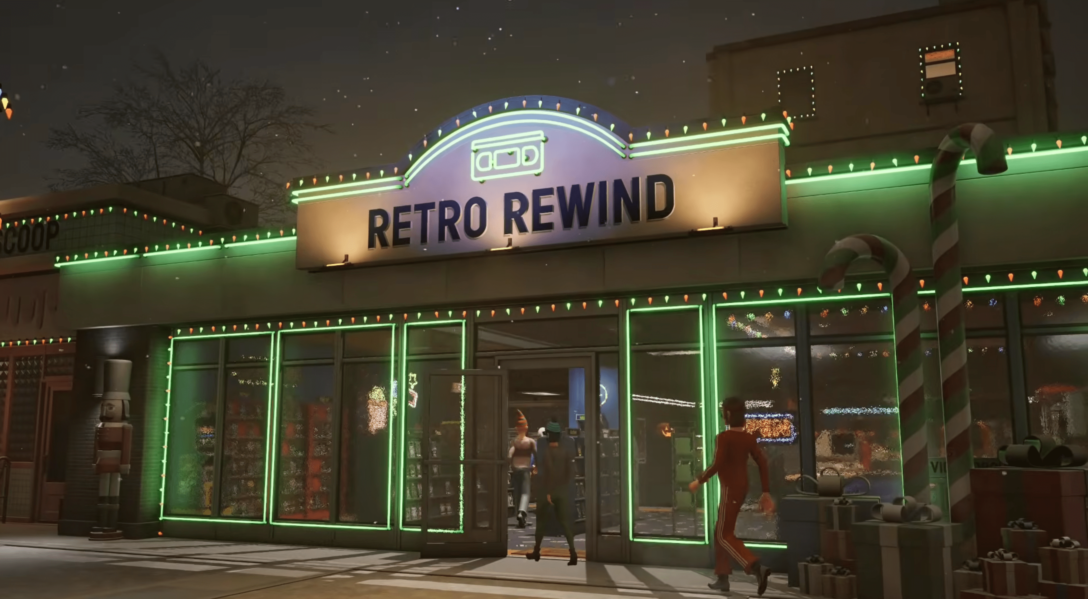 screenshot of the outside of the video store