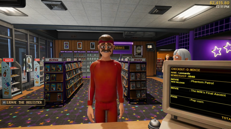 man stands at register in video game