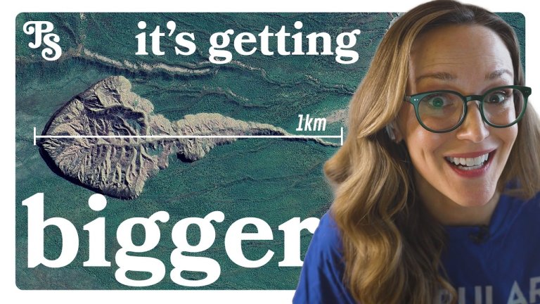 woman in front of crater