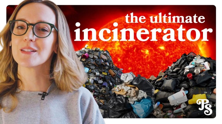 woman's face in front of sun and garbage