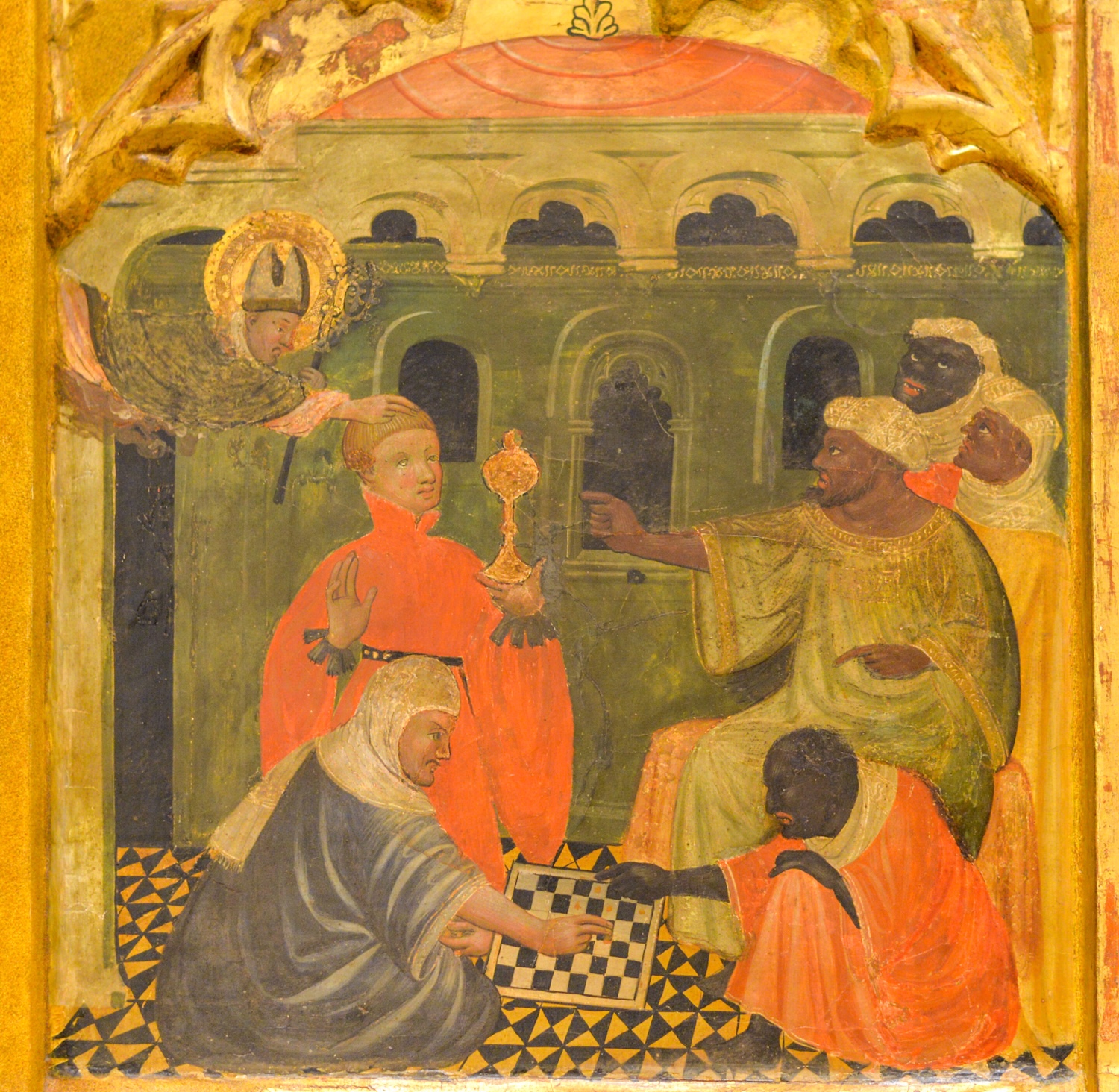 St Nicolas miracle chess scene in the late 14th-century altarpiece from San Nicolas, Portopi, now in the Museu de Mallorca. Credit: Krisztina Ilko
