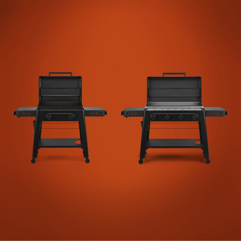 Traeger IronTop griddles on an orange background