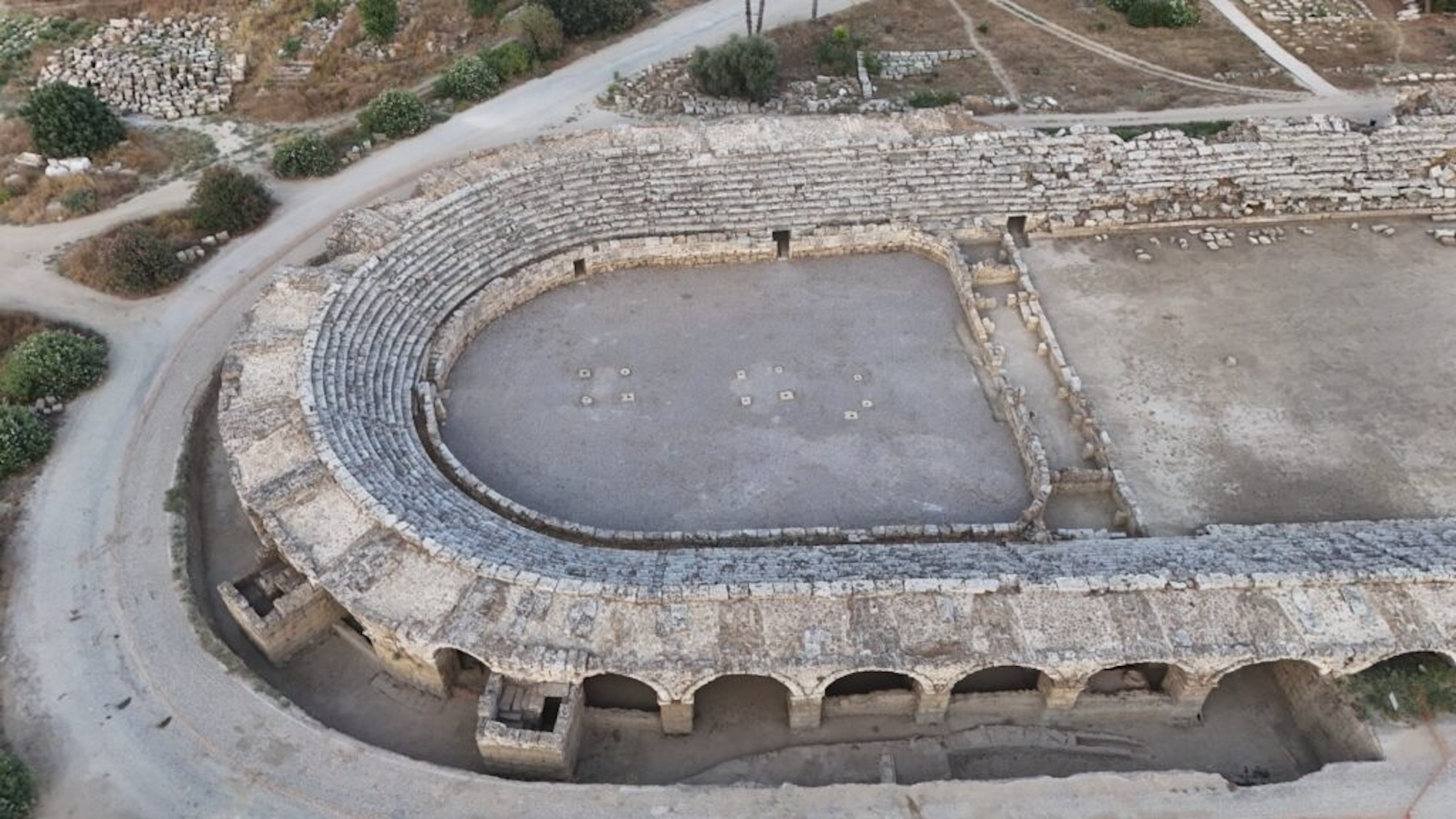 Aerial view of Perge stadium from ancient Rome