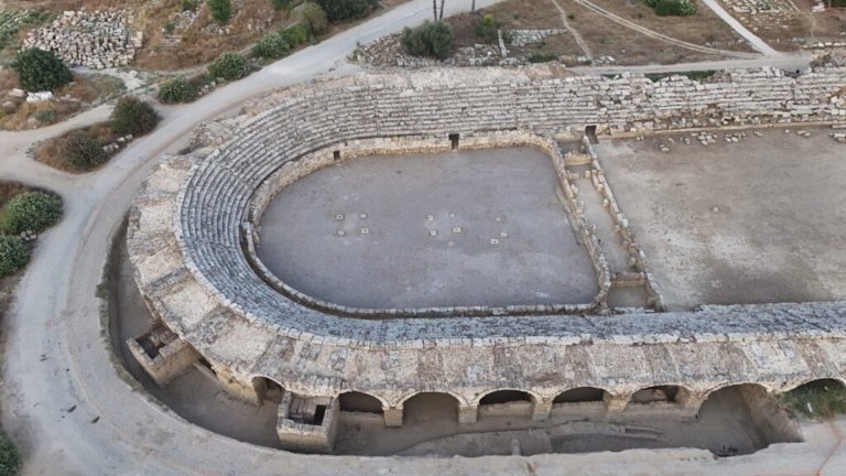Aerial view of Perge stadium from ancient Rome