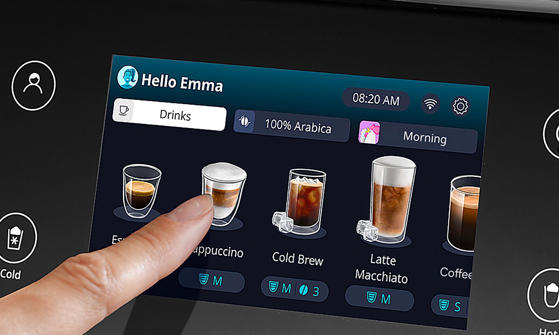 De'Longhi PrimaDonna Aromatic automatic espresso machine menu system