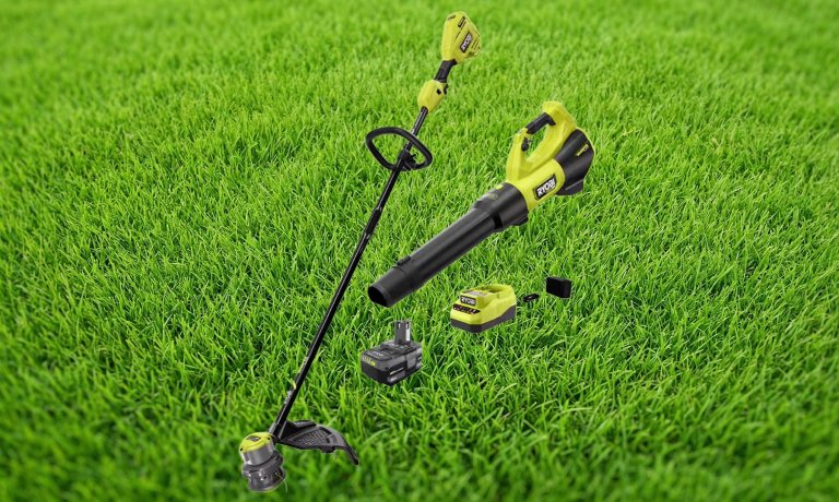 Ryobi battery powered string trimmer, blower combo