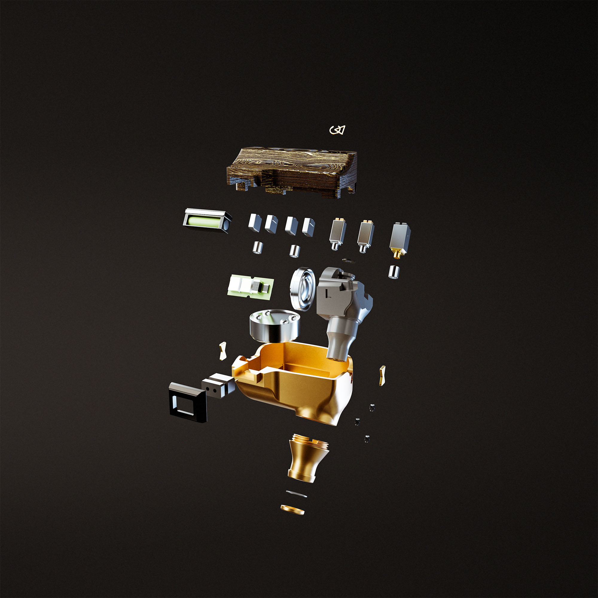 eqar Campfire Audio Chimera モニター内のさまざまなドライバーの分解図 