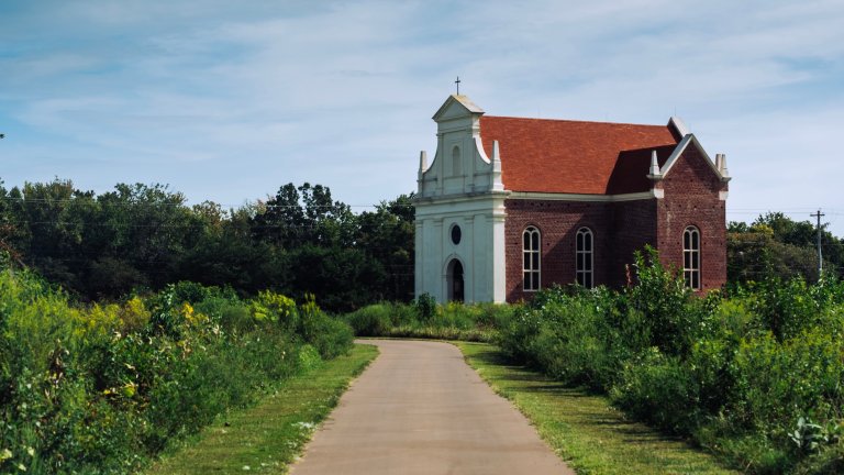 The exterior of the reconstructed Catholic chapel at Historic St.Mary's City in St. Mary's City, Maryland