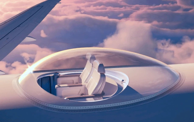 two seats popped out of top of airplane with glass above