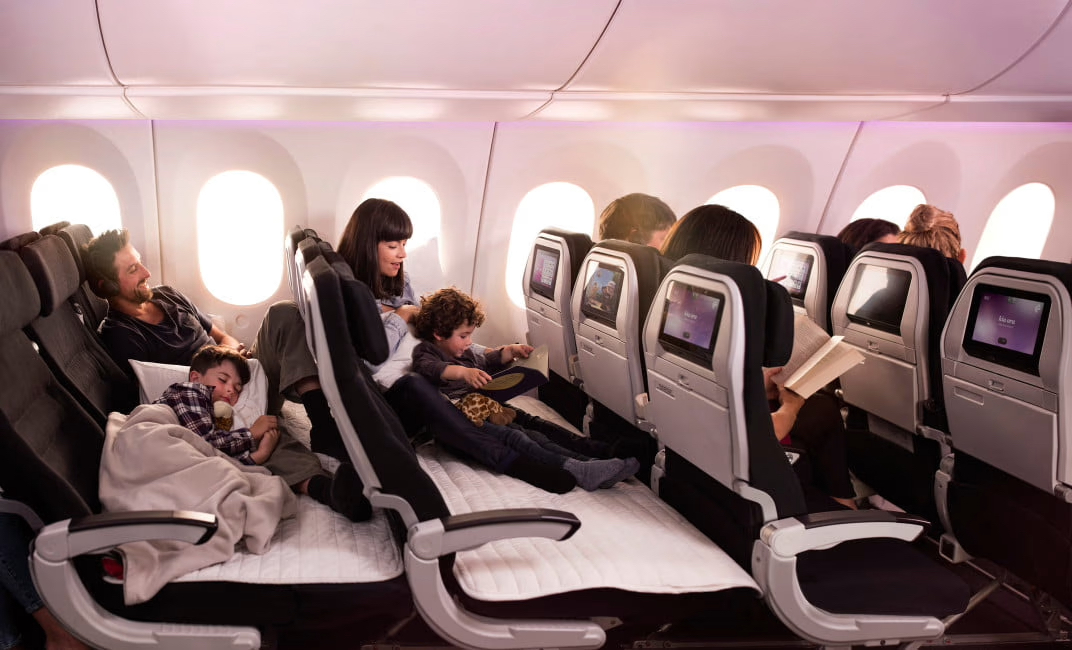 row of seats turned into lay-down seat