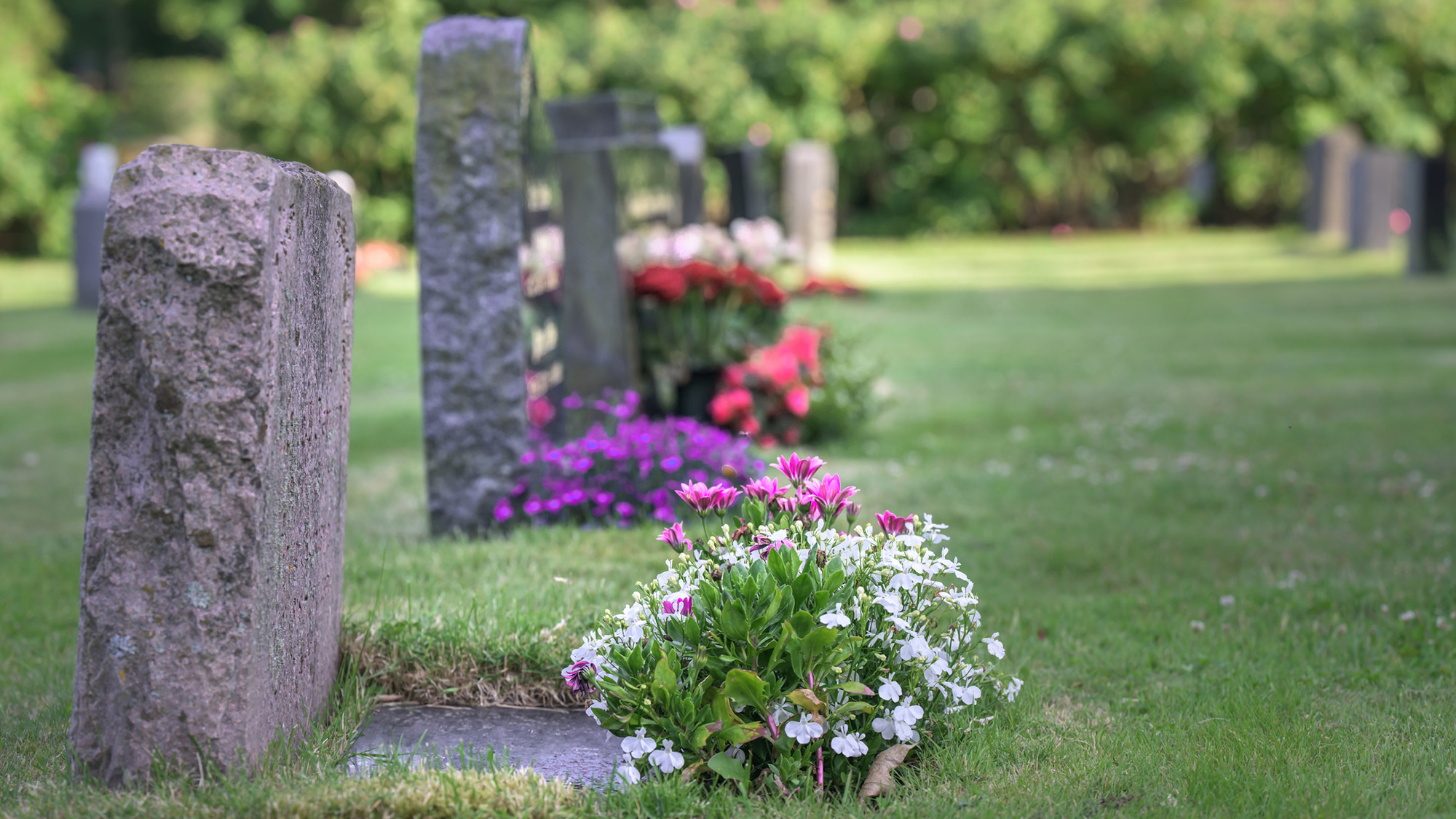 Old tombstones with flowers decorated