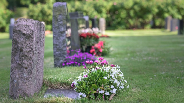 Old tombstones with flowers decorated