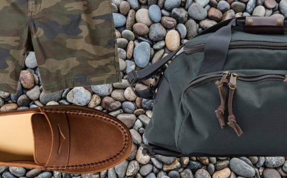 Huckberry products on sale on rocks including shoes, shorts, and a Filson bag