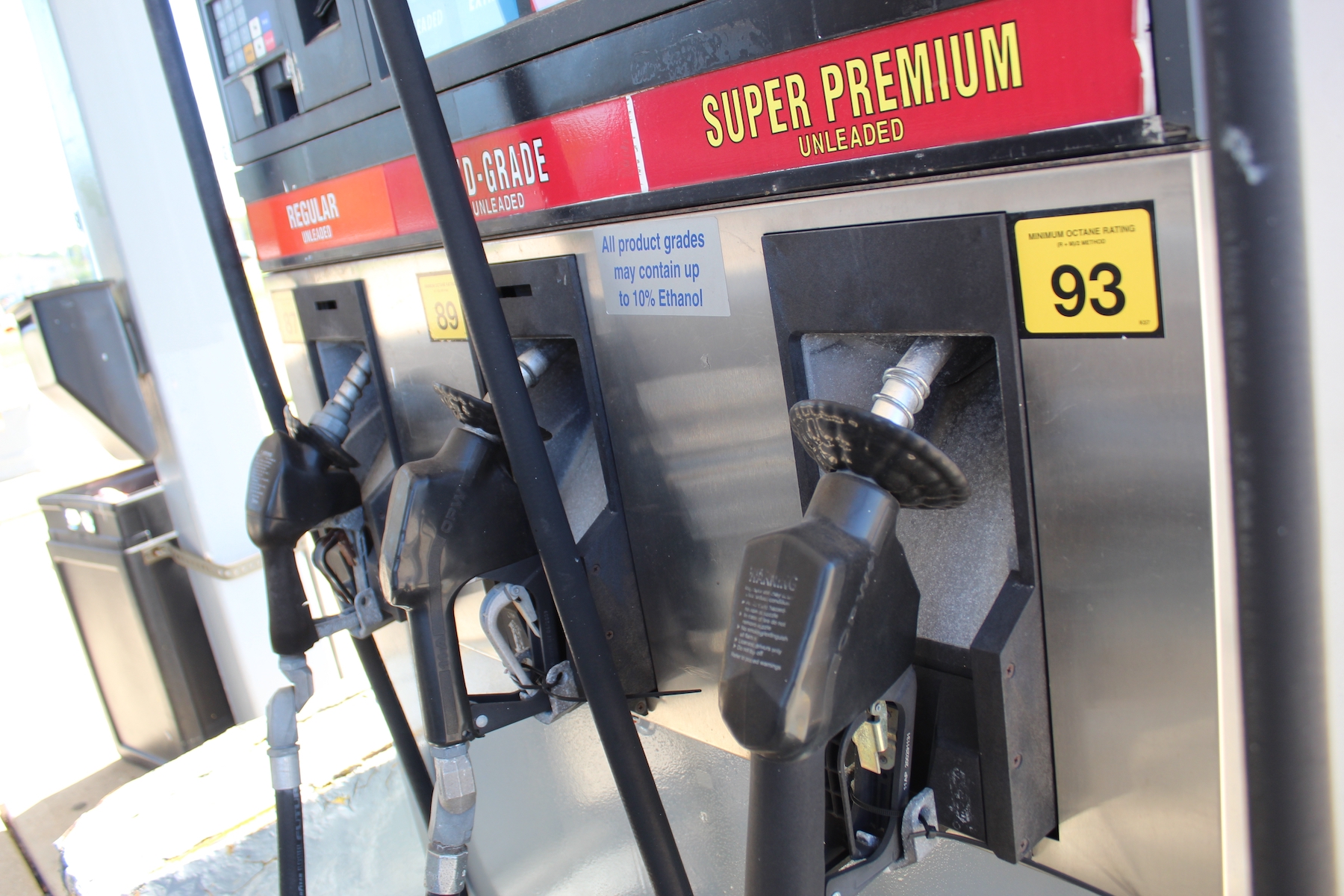 Closeup of a service station pump;