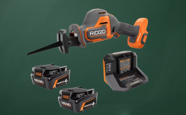 Rigid 18V Max Output (2) 4.0Ah Battery and Charger with FREE 18V Subcompact Brushless One-Handed Recip Saw