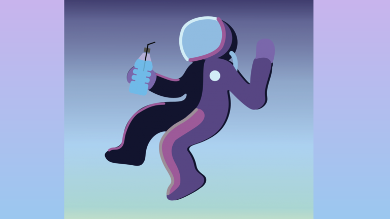 an illustration of an astronaut holding a plastic bottle with a straw