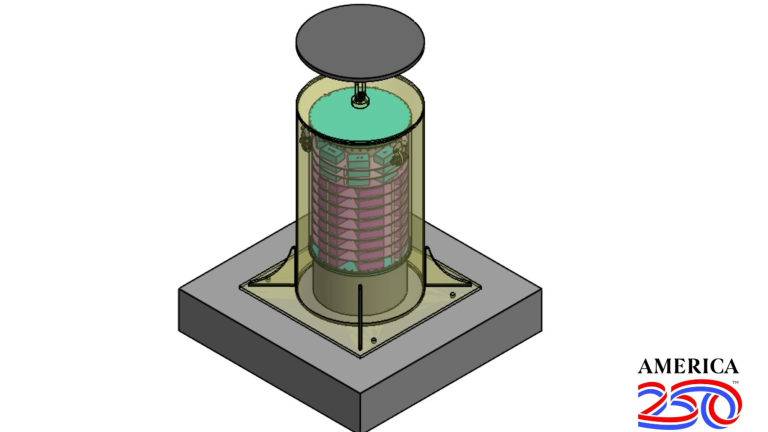 an graphic rendering of a time capsule shaped like a cylinder