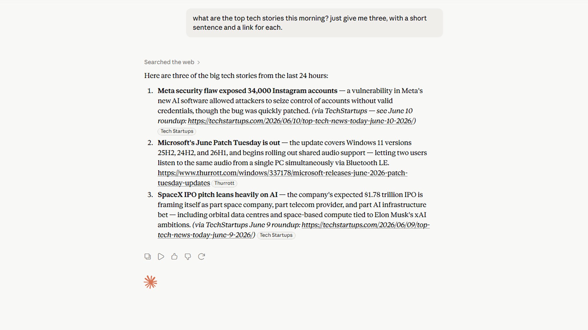 screenshot of summary of news