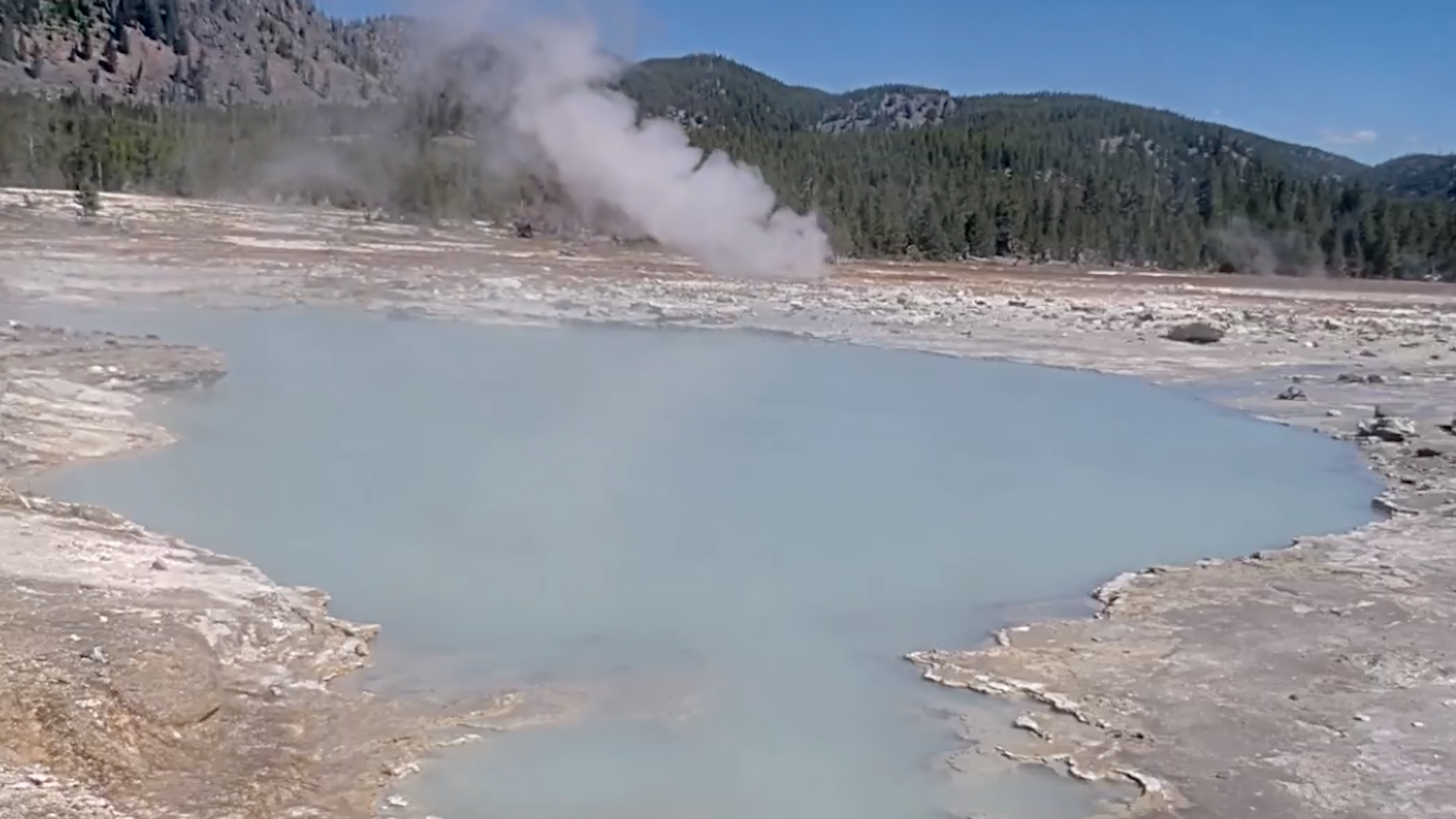 Screenshot of Biscuit Bay hydrothermal eruption in Yellowstone National Park