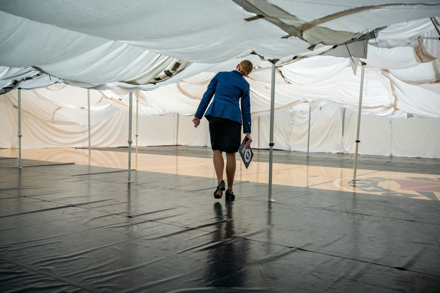 Guinness World Record inspector walking inside world's largest blanket fort