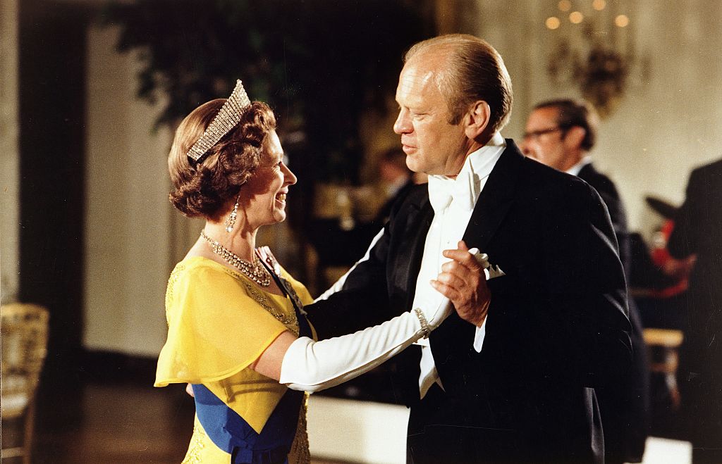 Gerald Ford, 38th President of the United States (1974-1977), dancing with Queen Elizabeth II at the ball at the White House, Washington, during the 1976 Bicentennial Celebrations of the Declaration of Independence, 7th July 1976. (Photo by: Photo12/Universal Images Group via Getty Images)
