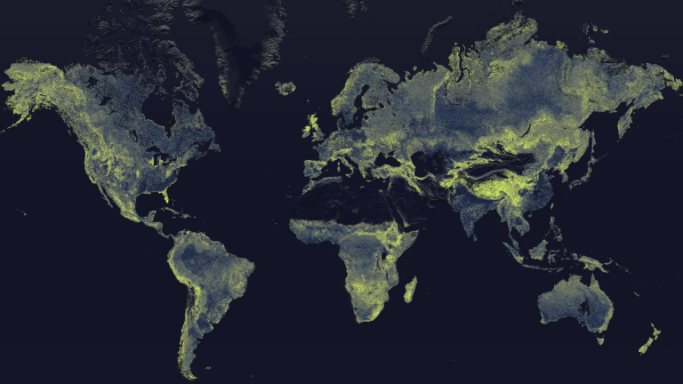 Global map showing density distribution of fungi networks