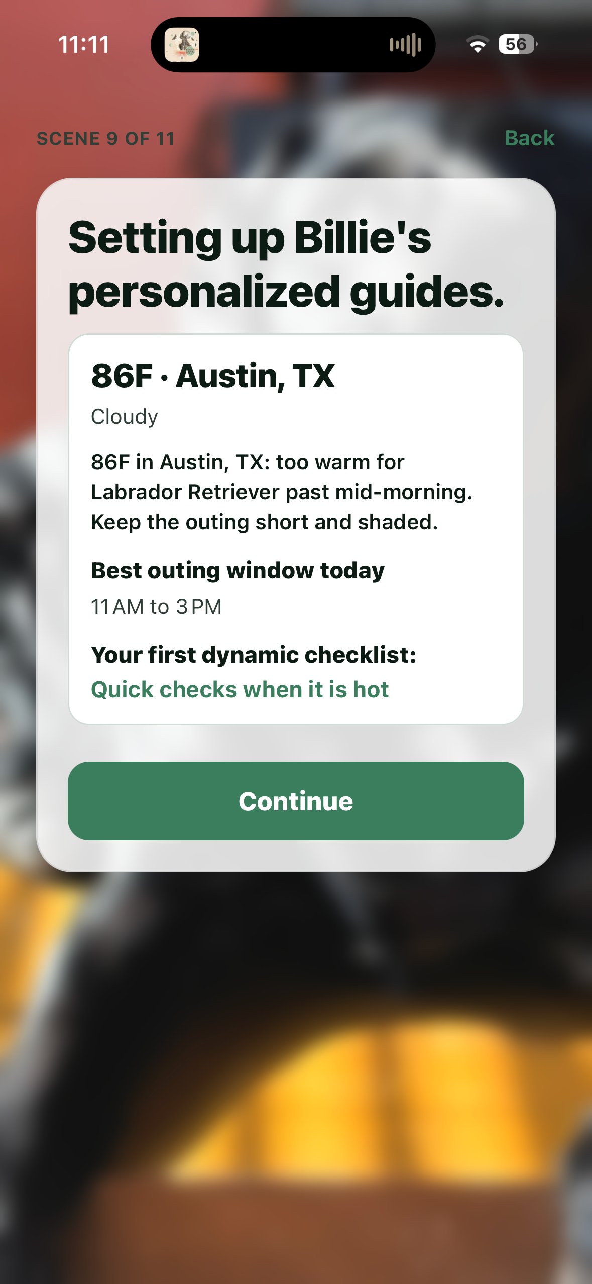 a screen shot of an iphone showing an app that reads "setting up billie's personalized goals"