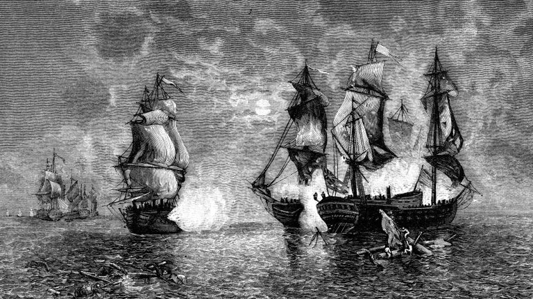 America's First Naval Victory, 1779. boats in the water