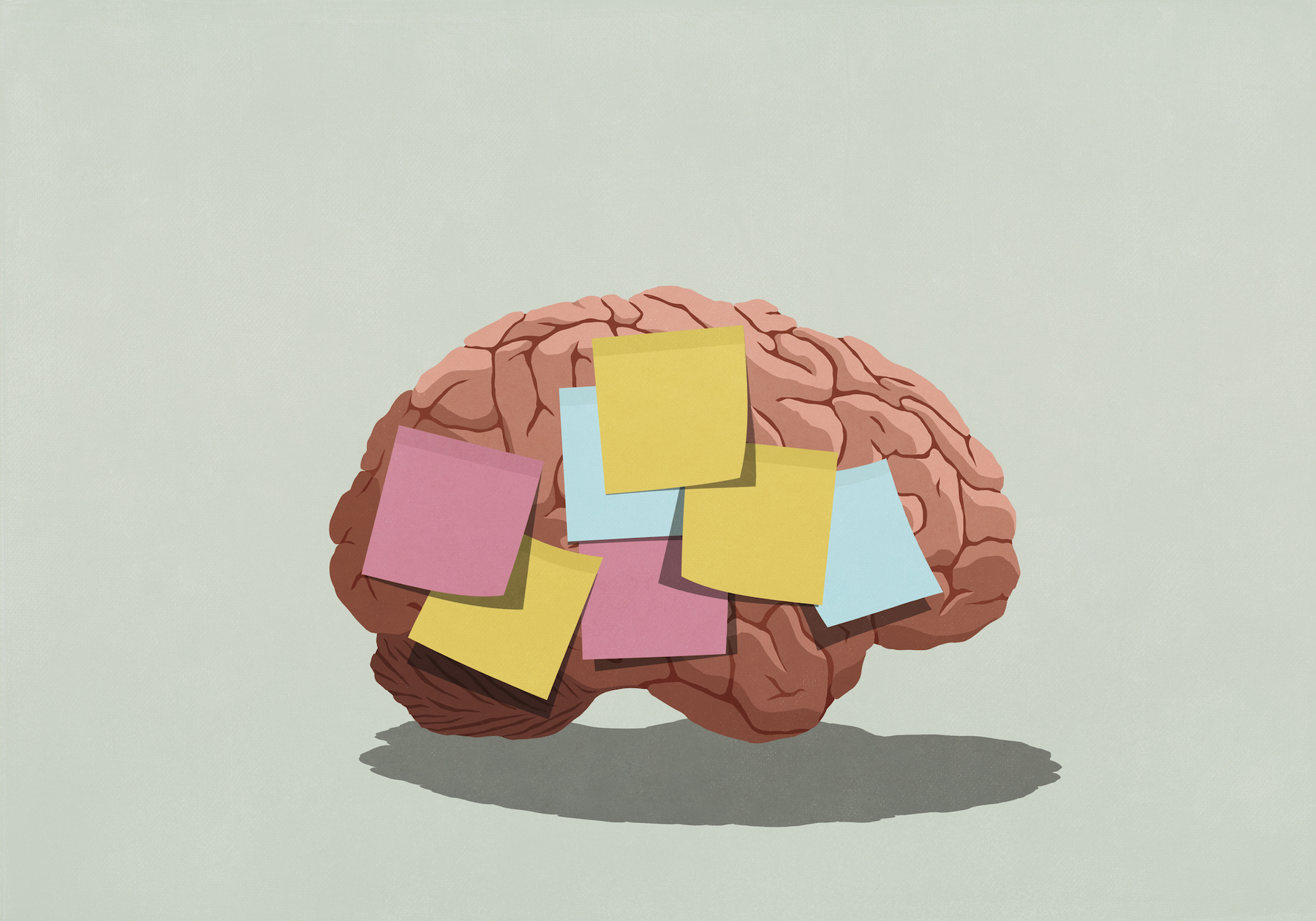 brain covered in post-it notes illustration