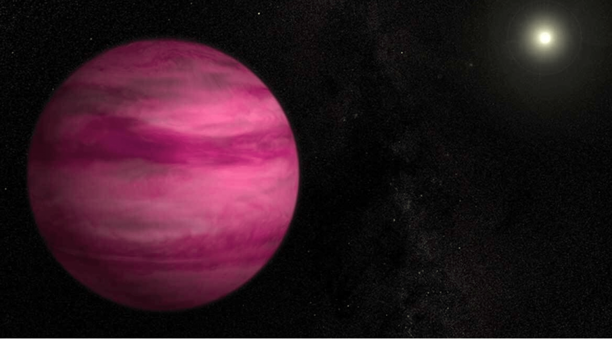 an illustration of a pink planet near a star