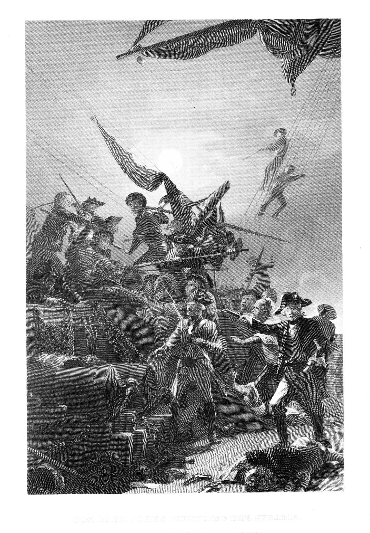 "Father of the American Navy" John Paul Jones (July 6, 1747 – July 18, 1792), commanders sailors in the American Revolutionary War, Steel engraving published 1874. Copyright expired; artwork is in Public Domain.