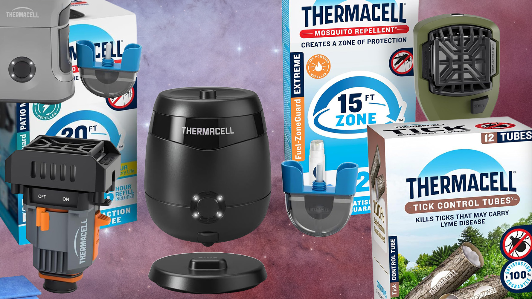 A selection of Thermacell products on a cosmic background for Amazon Prime Deal Days 2026