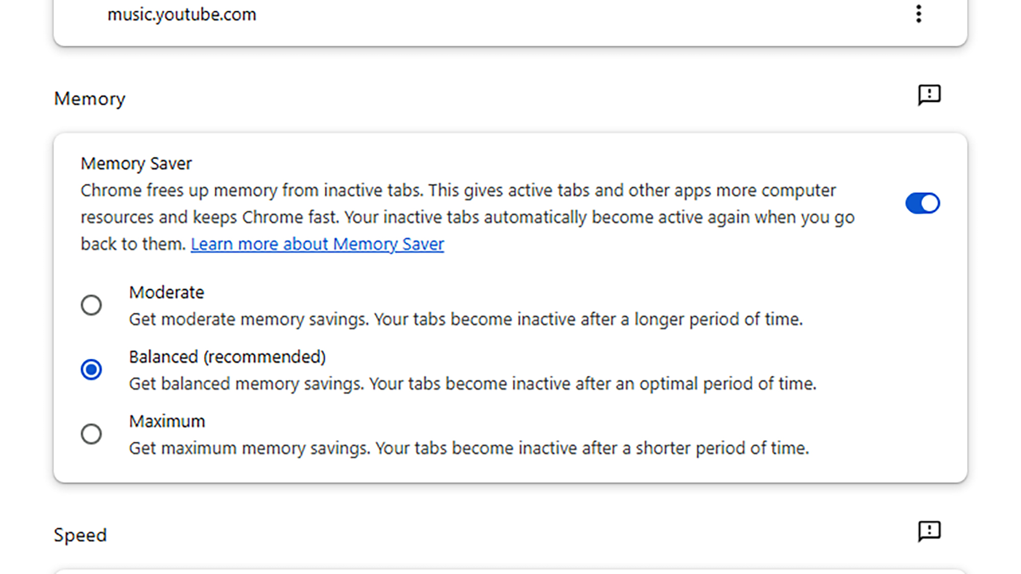 A screenshot of a Google Chrome settings page