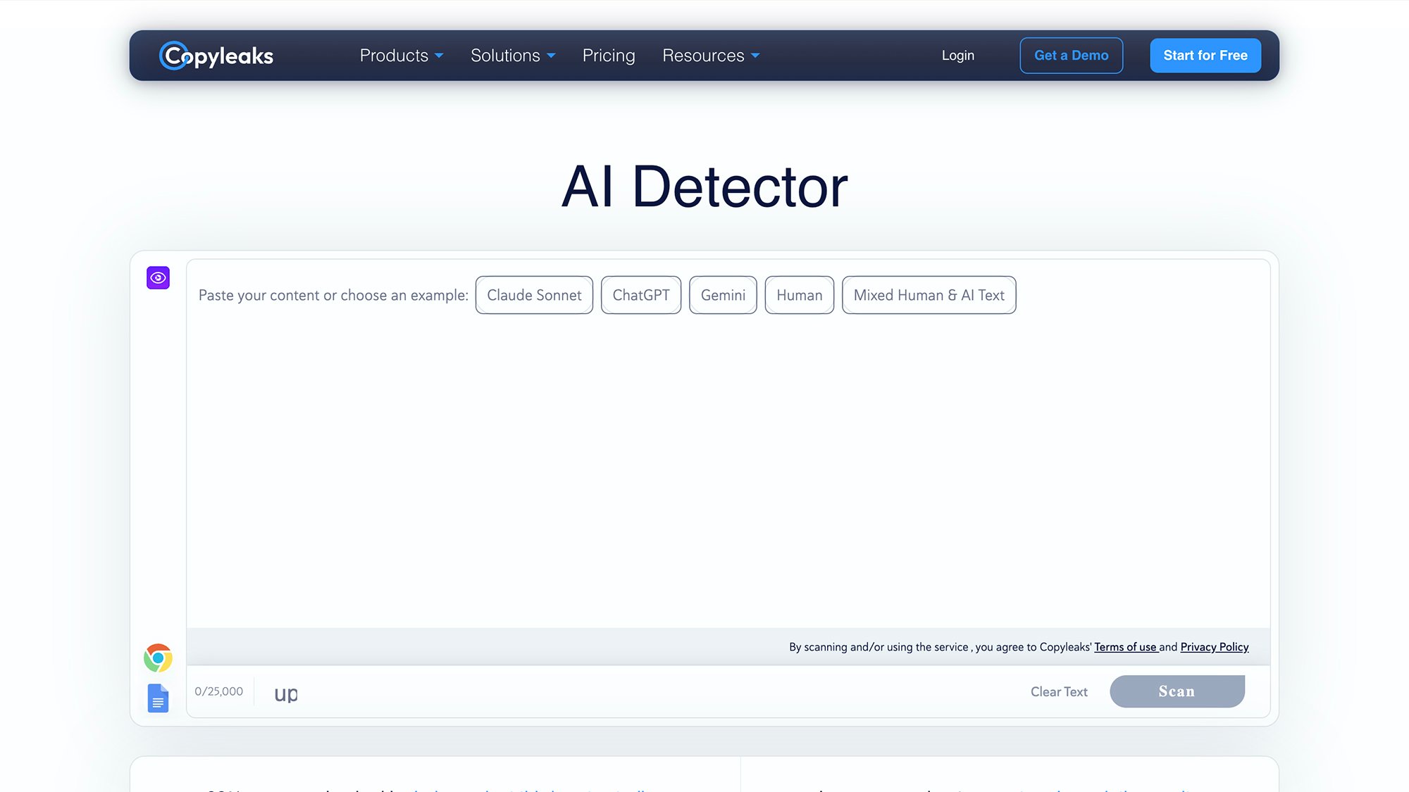 Screenshot of AI detector CopyLeaks