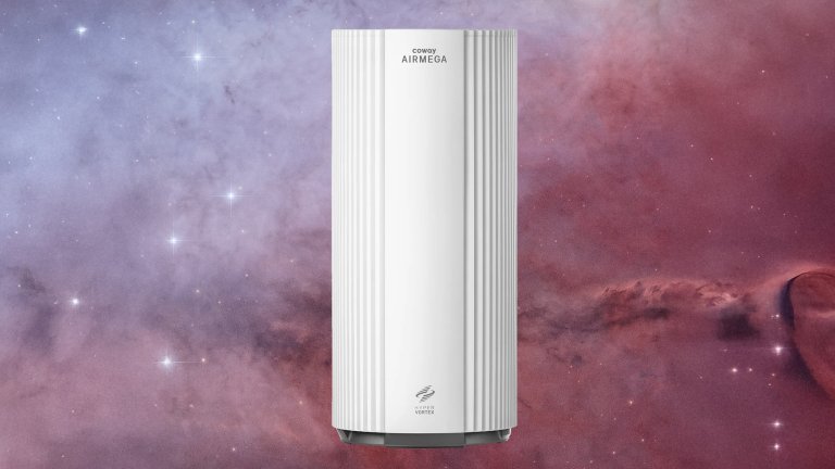 Coway Airmega 450 air purifier on a space background.