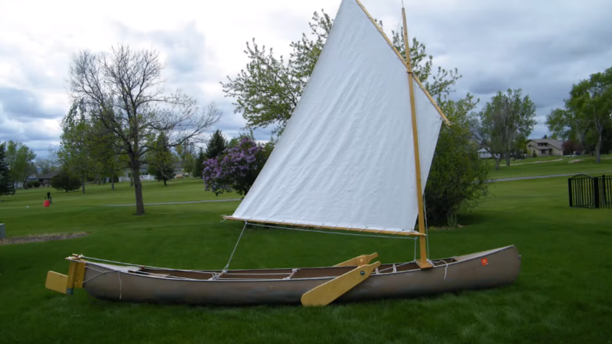 Man converts canoe into a sailboat, takes it for a spin